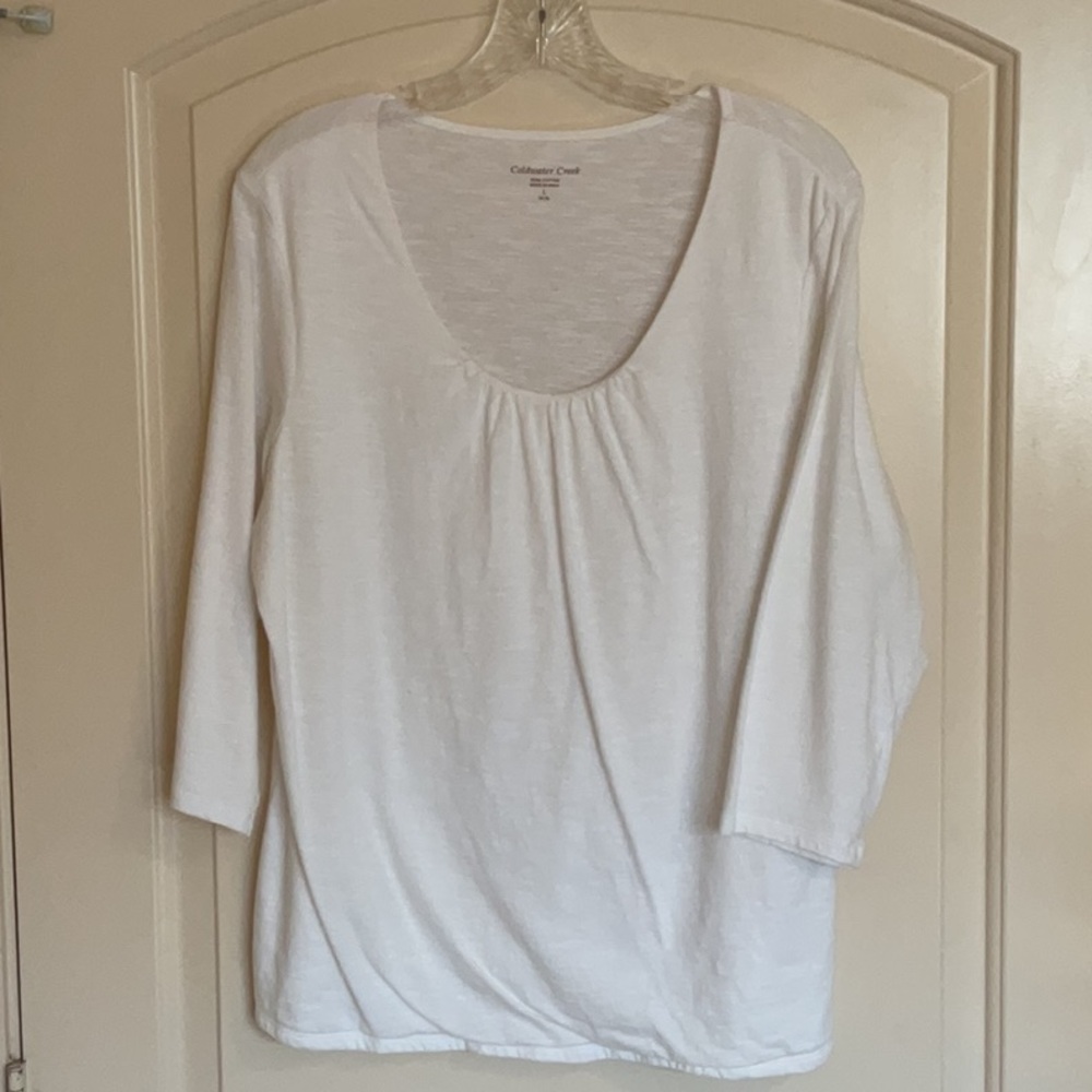 Coldwater Creek 100% Cotton White Scoop Neck Tee- Size Large